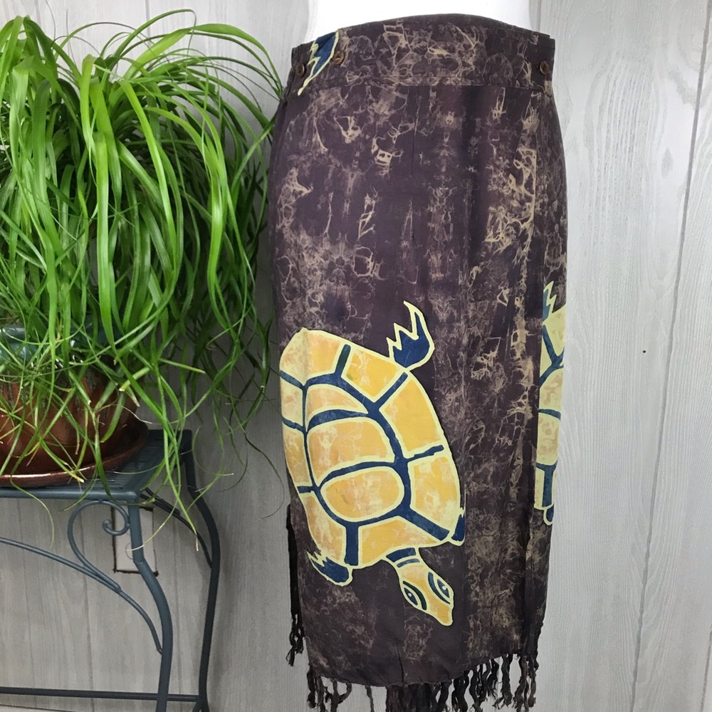 NWOT Vintage Handmade tribal boho wrap skirt turtle print
